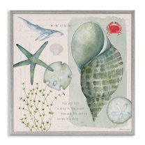 Stupell Industries Sea Shell Inspirational Collage Inspirational Painting Gray Framed Art Print Wall Art, 24 x 24