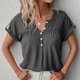 thumbnail image 2 of Blusa de Manga Corta Botón Cuello en V Diseño Plisado Color Puro Casual Mujer Top de Verano para Oficina Compras Diarias Gris Oscuro XL, 2 of 6