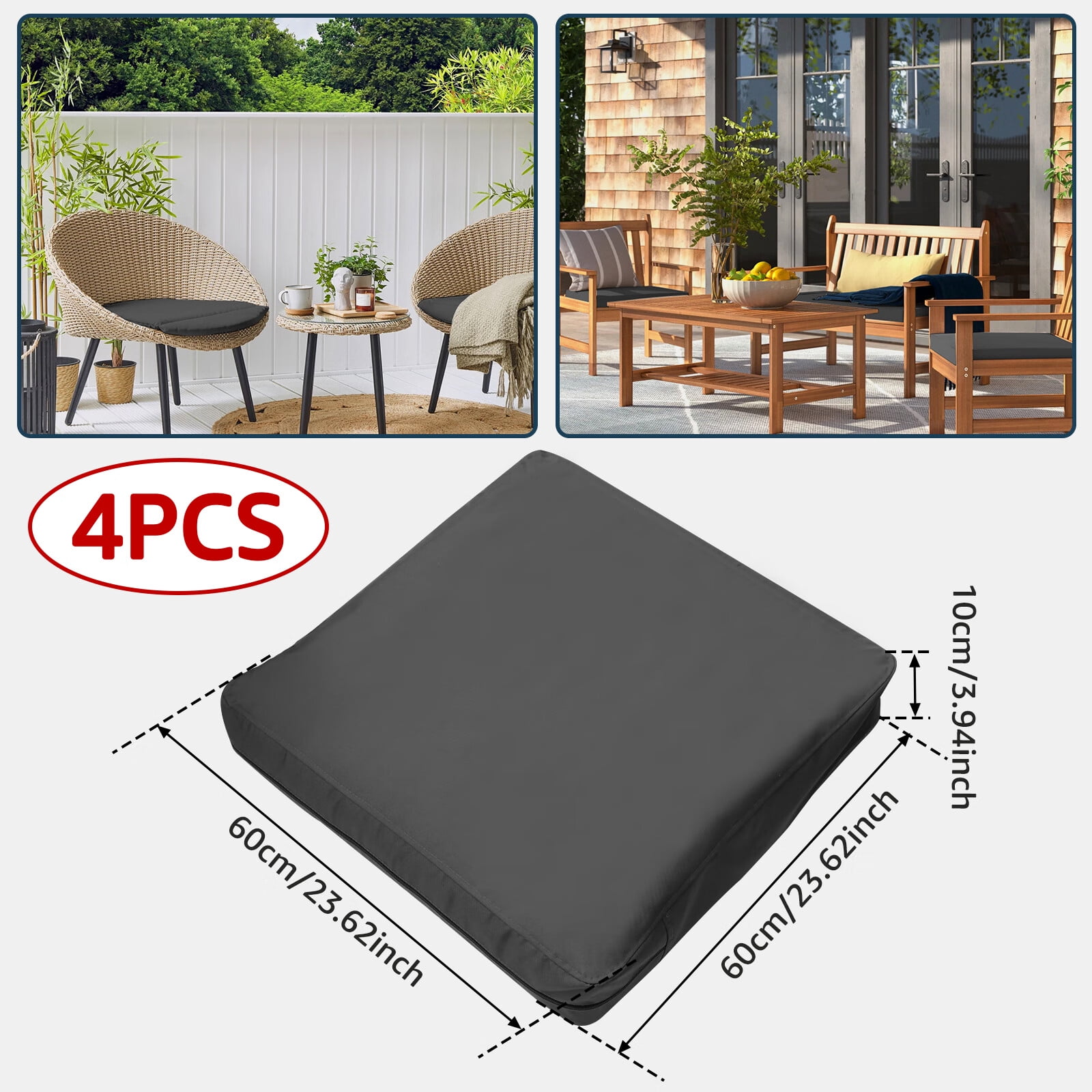 Relax love 4Pcs Patio Seat Cushion Covers Waterproof Patio Chair Cushion Cover Replacement Outdoor Cushion Slicovers with Zipper Dust-Proof for Backyard 60x60x10cm