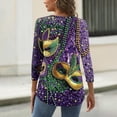 thumbnail image 5 of Hogleaql Mardi Gras Shirts for Women 3/4 Sleeve Crew Neck Lightweight Top Carnival Mask Graphic Pullover Dressy Relaxed Fit Shirt Casual Blouses Green L, 5 of 6