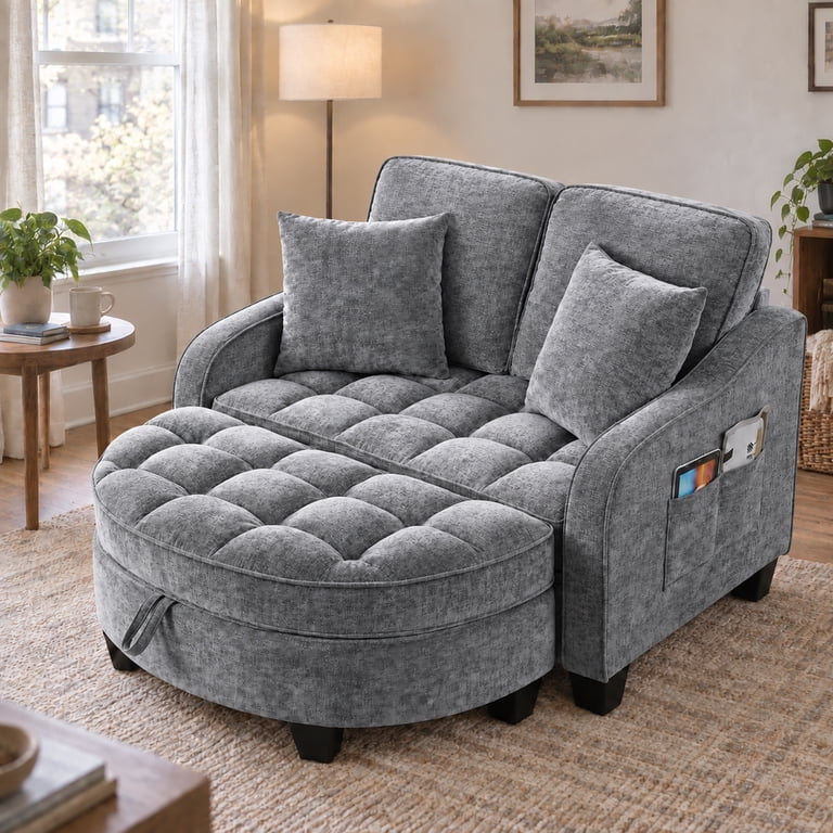Moonmiss Oversized Chair and A Half, Gray Chenille with Storage Ottoman photo 1