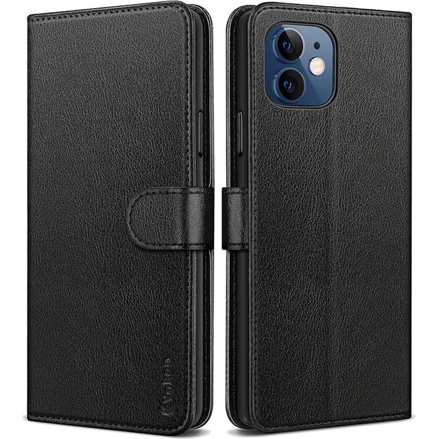 Compatible con funda tipo cartera para iPhone 12, funda de piel con ranuras para tarjetas de crédito, función atril, funda protectora con cierre magnético para iPhone 12/12 Pro 6.1