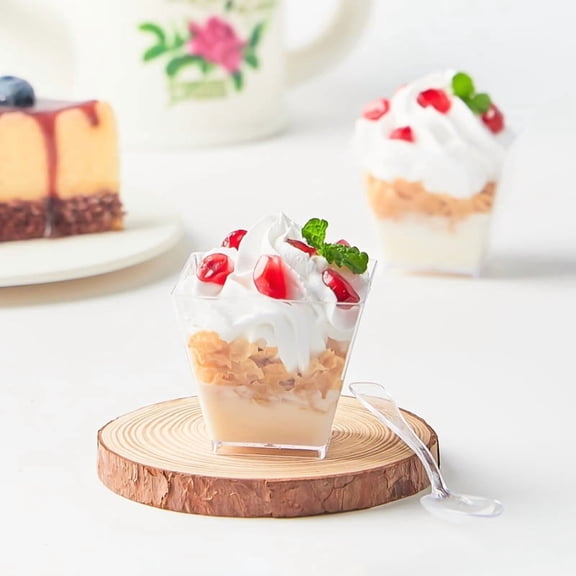 10pcs Plastic dessert cups with spoons; fruit ice cream bowl; suitable for wedding party Christmas party supplies.