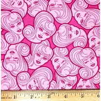 1 Fat Quarter - Barbie Dolls Tossed on Pink Cotton Fabric - 21" X 18"