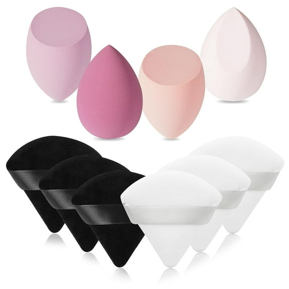 6pcs Make Up Velvet Powder Puffs & 4pcs Makeup Sponges Set, Professional Beauty Make-up Set Triangle Face Powder Puff Dry Wet Use for Foundation Cream and Powder (Pink)