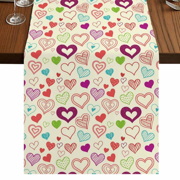 Table Runners 120 Inches Long Dress Scarves, Valentine's Day Farmhouse Coffee/Dining/Kitchen Table Runner for Living Room, Heart Love Modern Country Light Yellow 13x120 Inch
