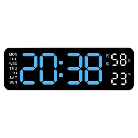 Blue Led Digital Alarm Clock 7.9X2.8X2.4 Inch With Temperature Display Snooze Adjustable Brightness For Bedroom Office