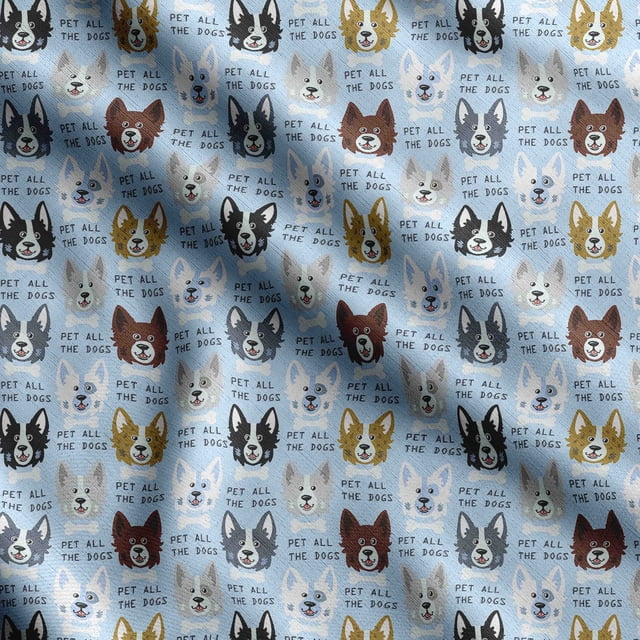 Soimoi Dog Print, Poly Taffeta Fabric, Decor Sewing Fabric by The Yard 56 Inch Wide, Decorative Fabric for Outdoor Upholstery, Umbrellas and Home Accents, Light Blue