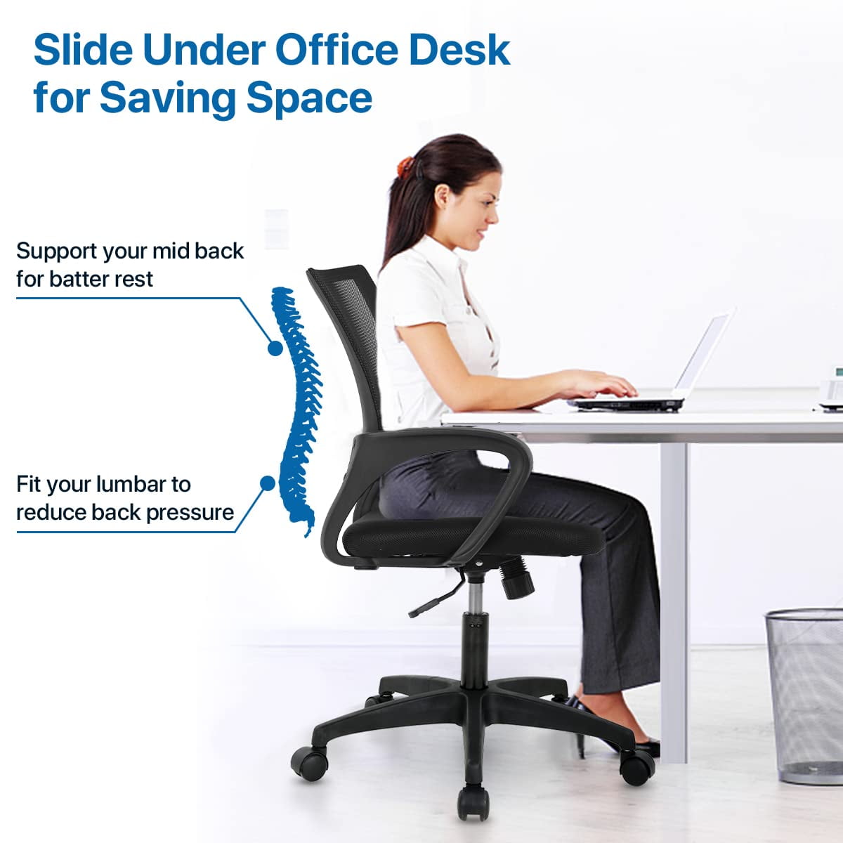 NiamVelo Mesh Office Chair, Mid-Back Home Office Chairs Adjustable Desk Chair Ergonomic Computer Chair with Armrest, Rolling Swivel Chair for Adults, Black