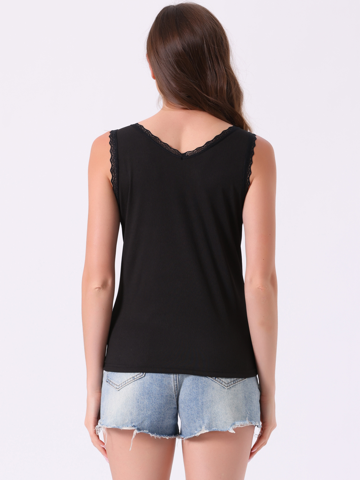 DARING DIVA Lace Trim Tank V Neck Sleeveless Undershirt S Black