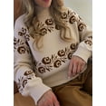thumbnail image 5 of Women'S Vintage Floral Jacquard Sweater, Mock Neck Loose Knit Pullover Top, Long Sleeve Warm Fall Jumper Khaki S, 5 of 9
