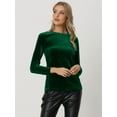 thumbnail image 3 of DARING DIVA Round Neck Stretchy Velvet Blouse S Dark Green, 3 of 6
