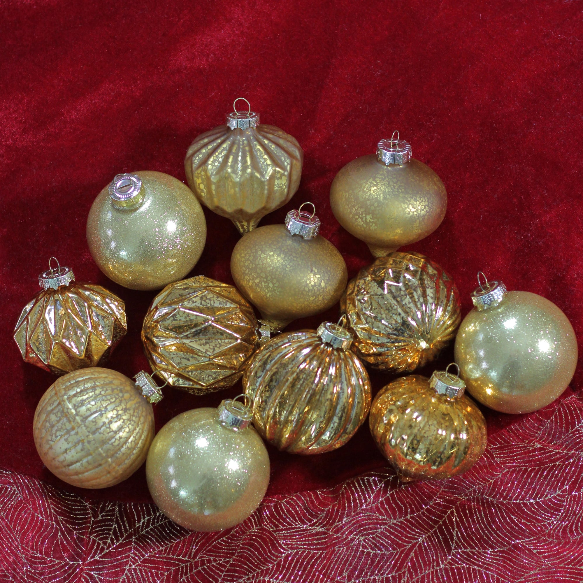 Gold Assorted Distressed Finish Glass Ornament Set