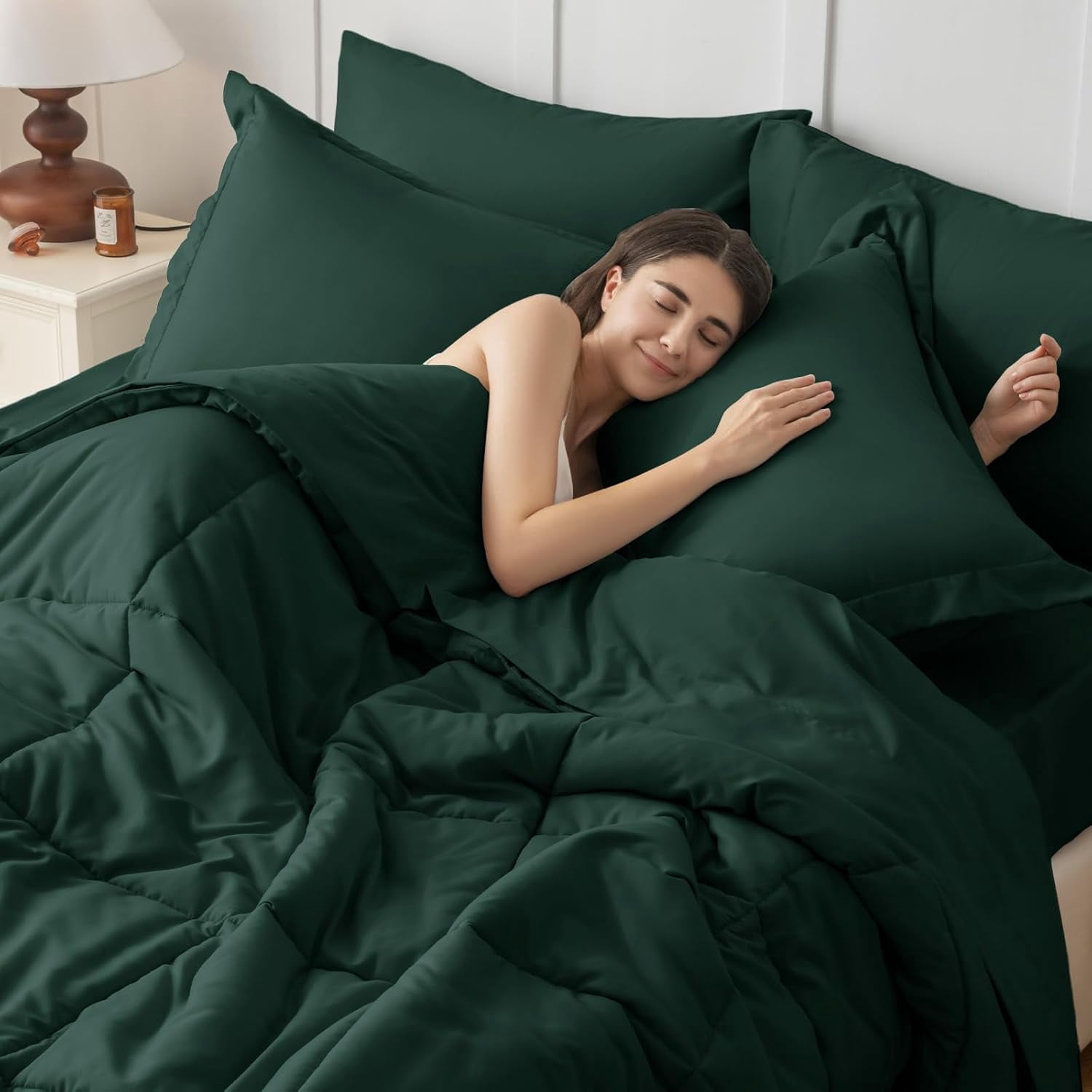 Cooling Comforter Twin Size, Down Alternative Duvet Insert with Corner Tabs, All Season Soft Quilted Bed Comforter, Lightweight Bedding for Women & Men, Dark Green