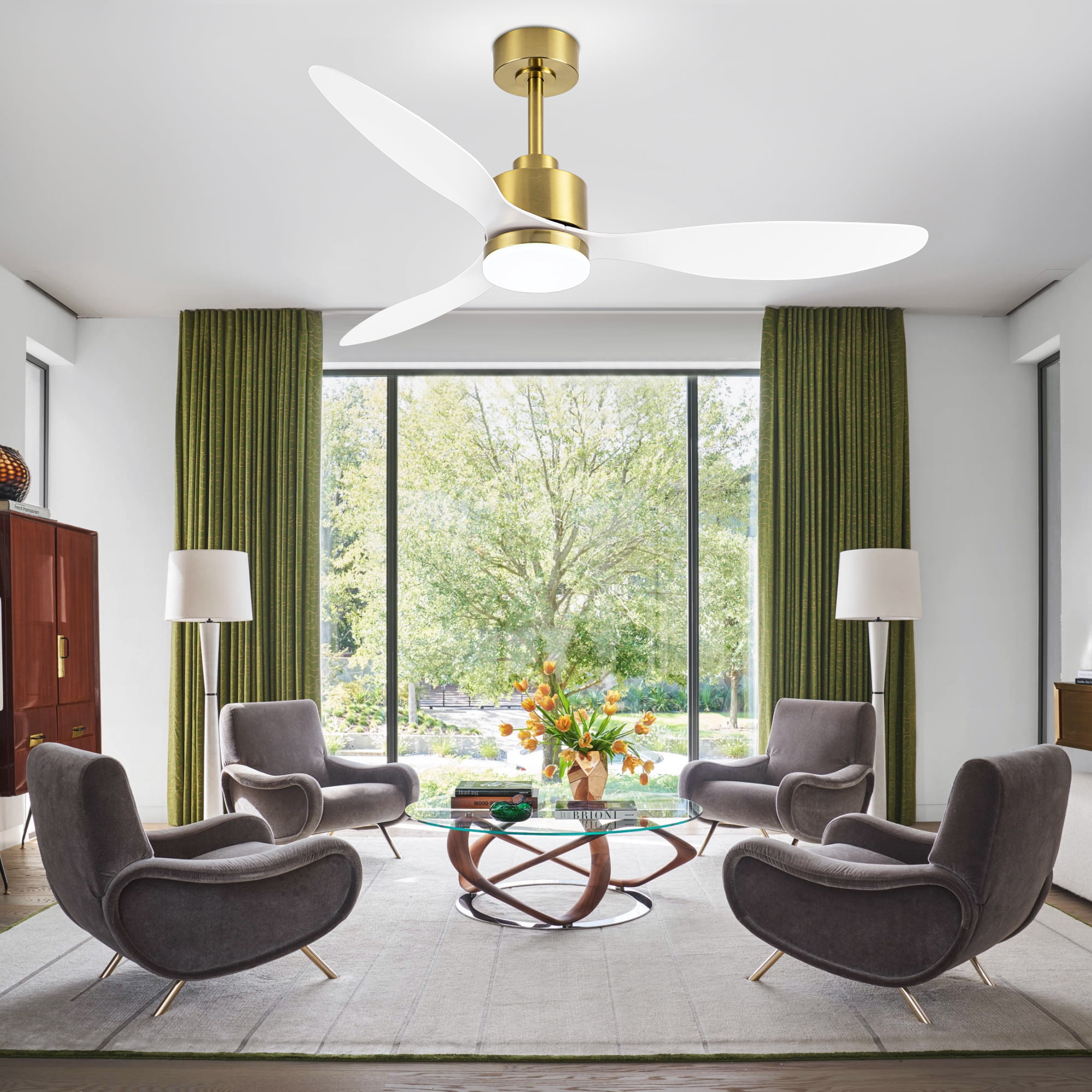 ALKAFY 52'' Gold & White LED Ceiling Fan with Remote, 3-CCT Adjustable & Reversible Motor for Home Rooms