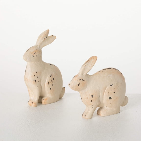 Sullivans 5" & 4" Small Rustic Bunny Figurines Set of 2, Resin