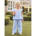 thumbnail image 4 of Conjuntos de 2 piezas para niñas: pantalón, blusa de manga corta con botones, corte en A, estampado a cuadros, ropa de verano., 4 of 9