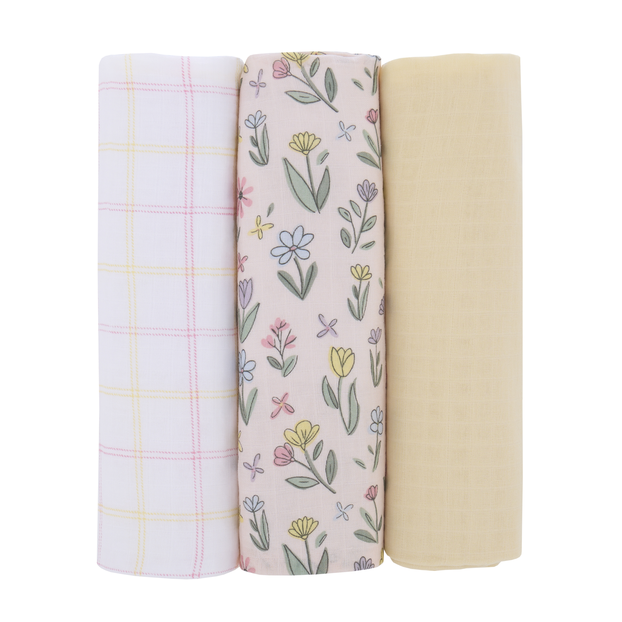 Juego de 3 Envolturas de Muselina Extragrande Parent's Choice, Rosa Floral y Amarillo, Bebé Niña, Algodón 2