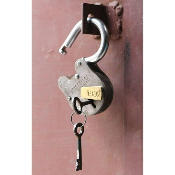 RII Antique Padlock Lock for Old Trunk with Two Skelton Keys Vintage Look (Wine Cellar)