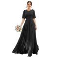 thumbnail image 1 of Vestido de dama de honor ROSETOO para mujer, redondo, de gasa, negro, largo, 1 of 6