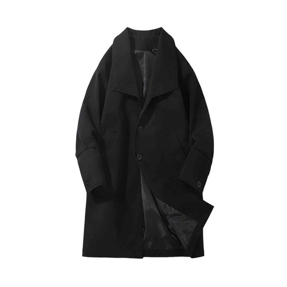 successthop Trench Coat Men Long Sleeve Lapel Overcoat with Pockets Knee Length Button Down Solid Casual Outwear