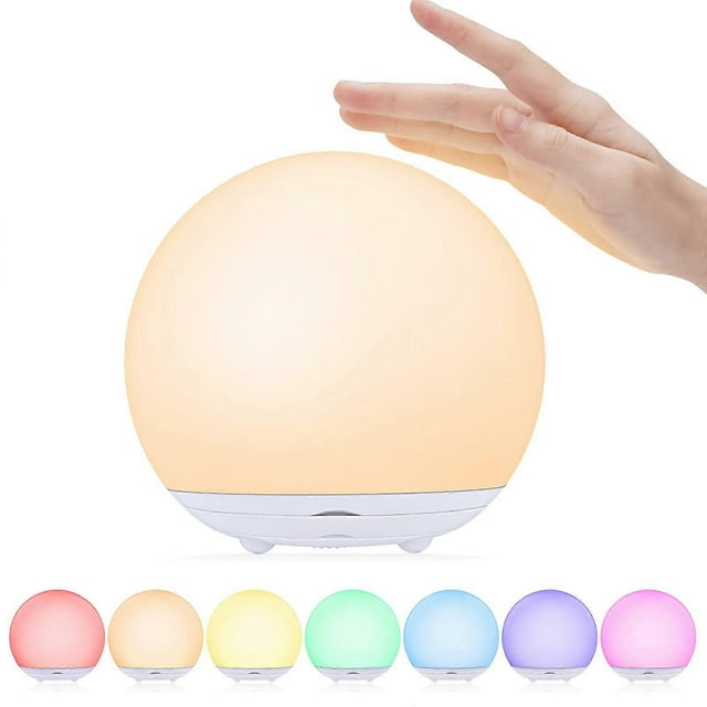 Kids Night Light, USB Rechargeable Bedside Lamp, Baby Night Light with Dimmable Warm Light & 7 Color Lights
