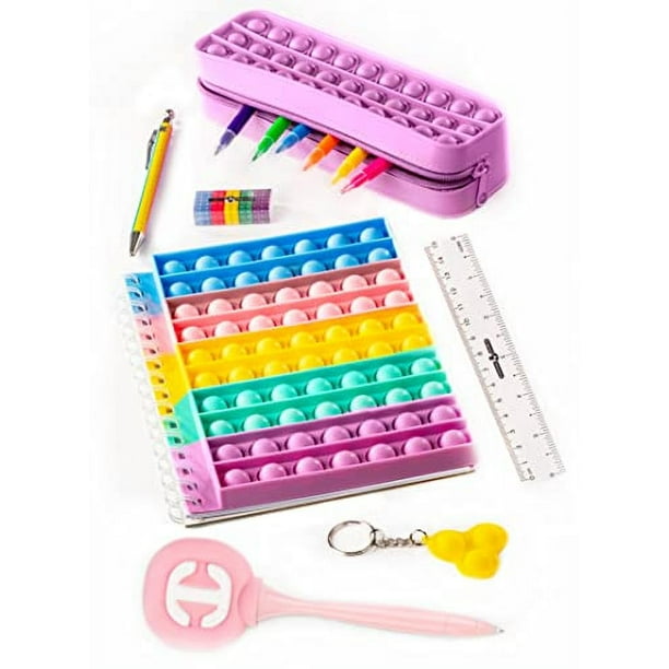 Set de papelera Fidget Original Stationery, juguete Fidget Pop definitivo con cuaderno, estuche y bolígrafos, Pop It divertido para clases y viajes, regalo genial y fidgets para niñas 8-10