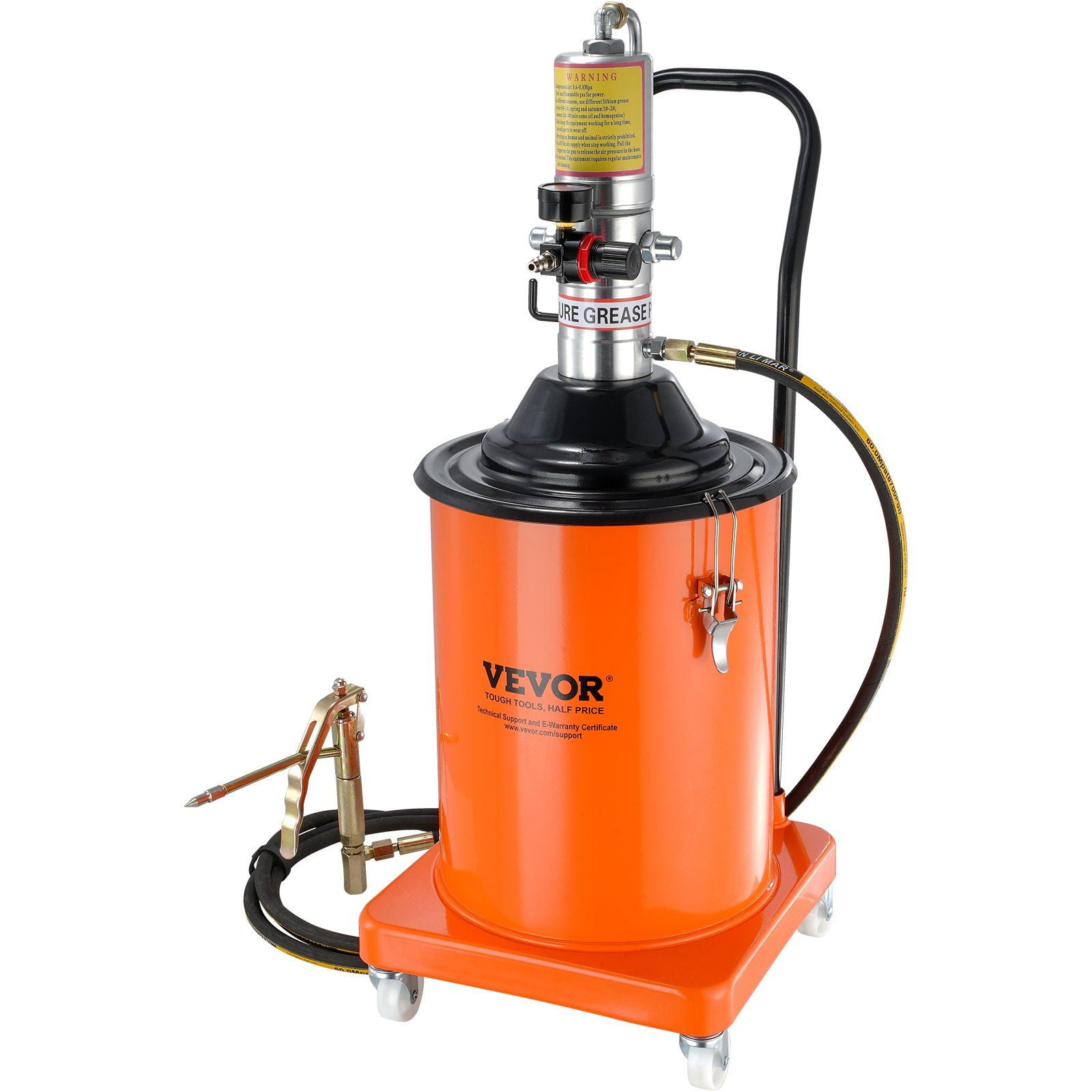 Grease Pump,5 Gallon 20L,Air Operated Grease Pump with 13 ft High Pressure Hose&Grease Gun,Pneumatic Grease Bucket Pump with Wheels,Portable Lubrication Grease Pump 50:1 Pressure Ratio