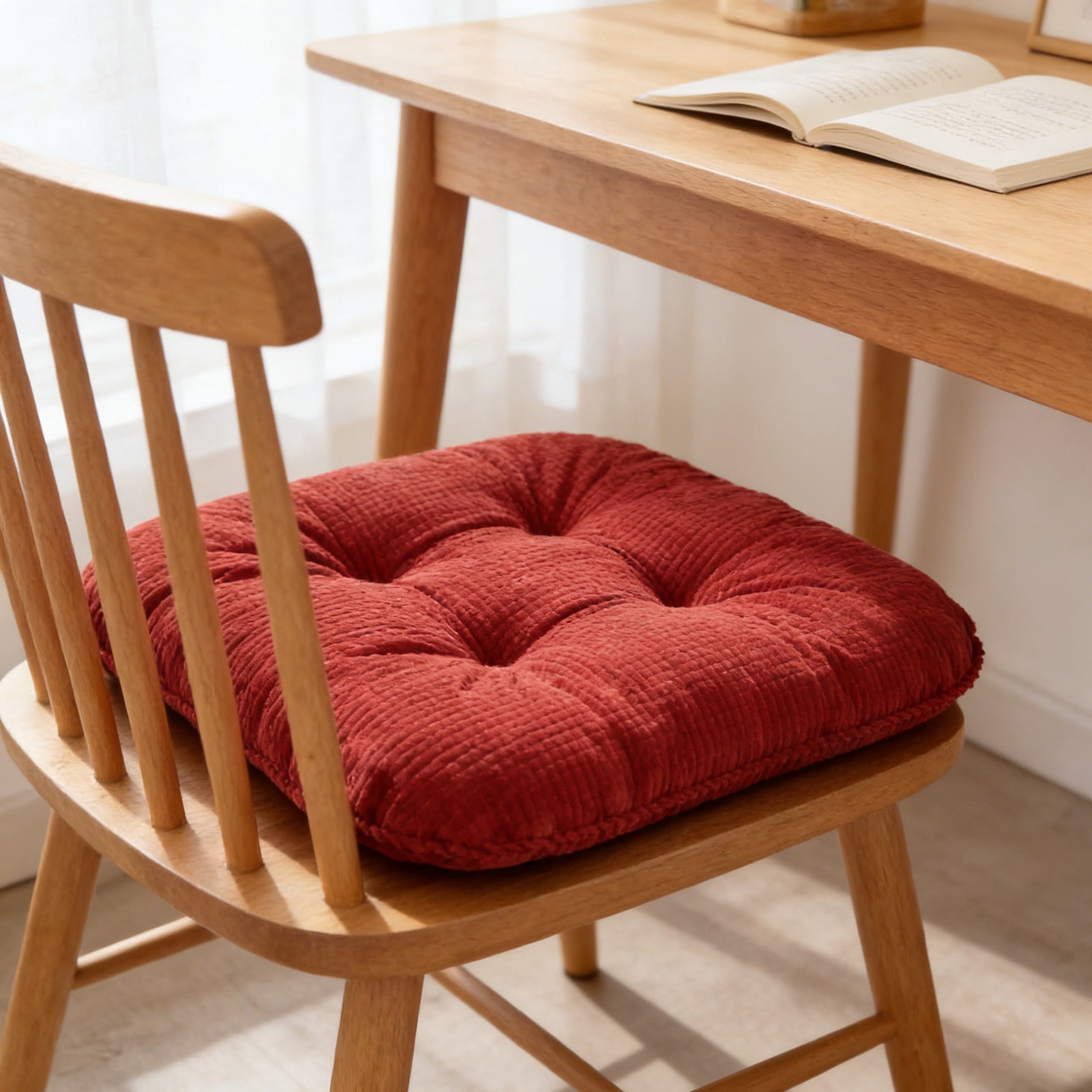 Outdoor Patio Chair Cushions Corduroy Chair Cushion with Ties High Back Tufted Pillow Replacement Rocking Chair Cushions Patio Chair Pads for All Season Indoor Home Office (Red)