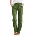 thumbnail image 2 of QHFBli Womens Linen Pants Casual Straight Fit Elastic Waisted Drawsting Trousers with Pockets, 2 of 6