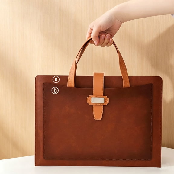 Clearance Sale! 1PC Slim Business Briefcase, PU Leather Laptop Bag with Ergonomic Handle for Travel & Work, PU, for Office & Travel, (35x25.2cm, Brown)