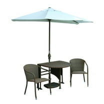 TERRACE MATES ADENA All-Weather Wicker Coffee Color Table Set w/ 7.5'-Wide OFF-THE-WALL BRELLA - Natural Olefin Canopy
