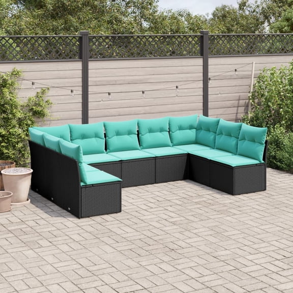 vidaXL 9 Piece Patio Sofa Set with Cushions Black Poly Rattan