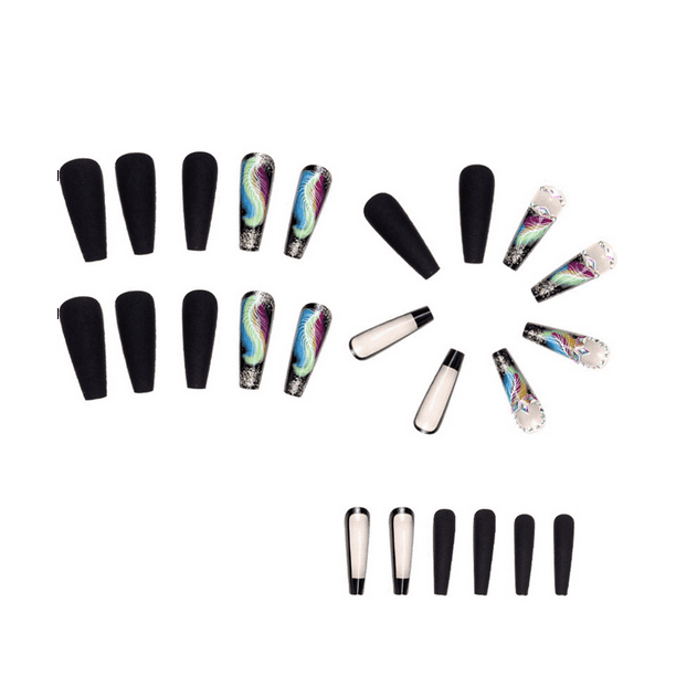 ckepdyeh 24Pcs Colorful Feathers False Nails Long Coffin Nail Tip