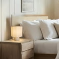 thumbnail image 3 of Cleo 10" Travertine Stone LED Table Lamp with Geometric Cream Cotton Shade, 3 of 5