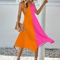 thumbnail image 2 of SMihono Women's Summer Sleeveless Color Block Dress V-Neck Irregular Hem Loose Fit Swing Dresses A-Line Short Dress Orange 6, 2 of 7