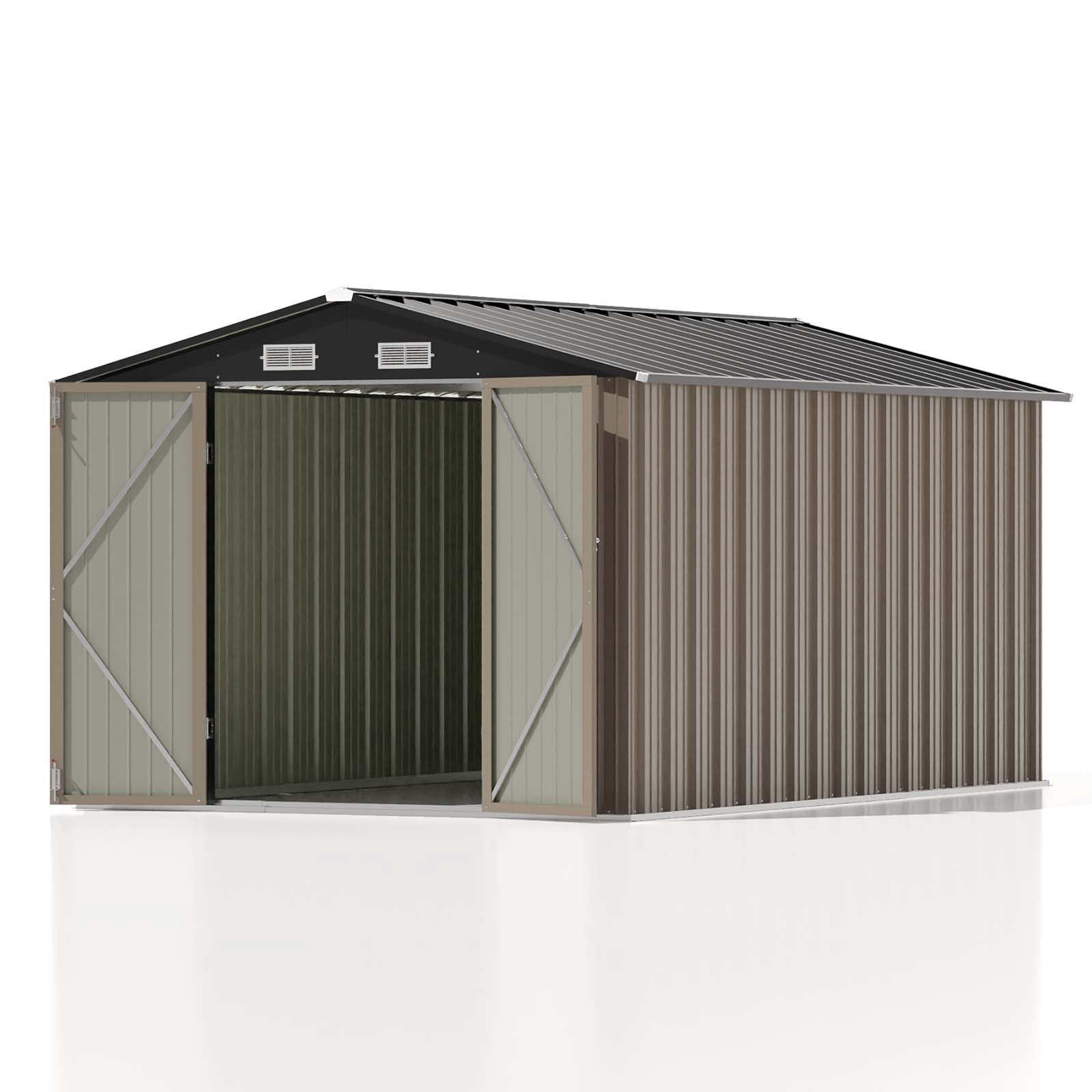 Patiowell 8' x 12' Metal Storage Shed, Lockable Steel Garden Shed for Outdoor Tools & Utility, Brown
