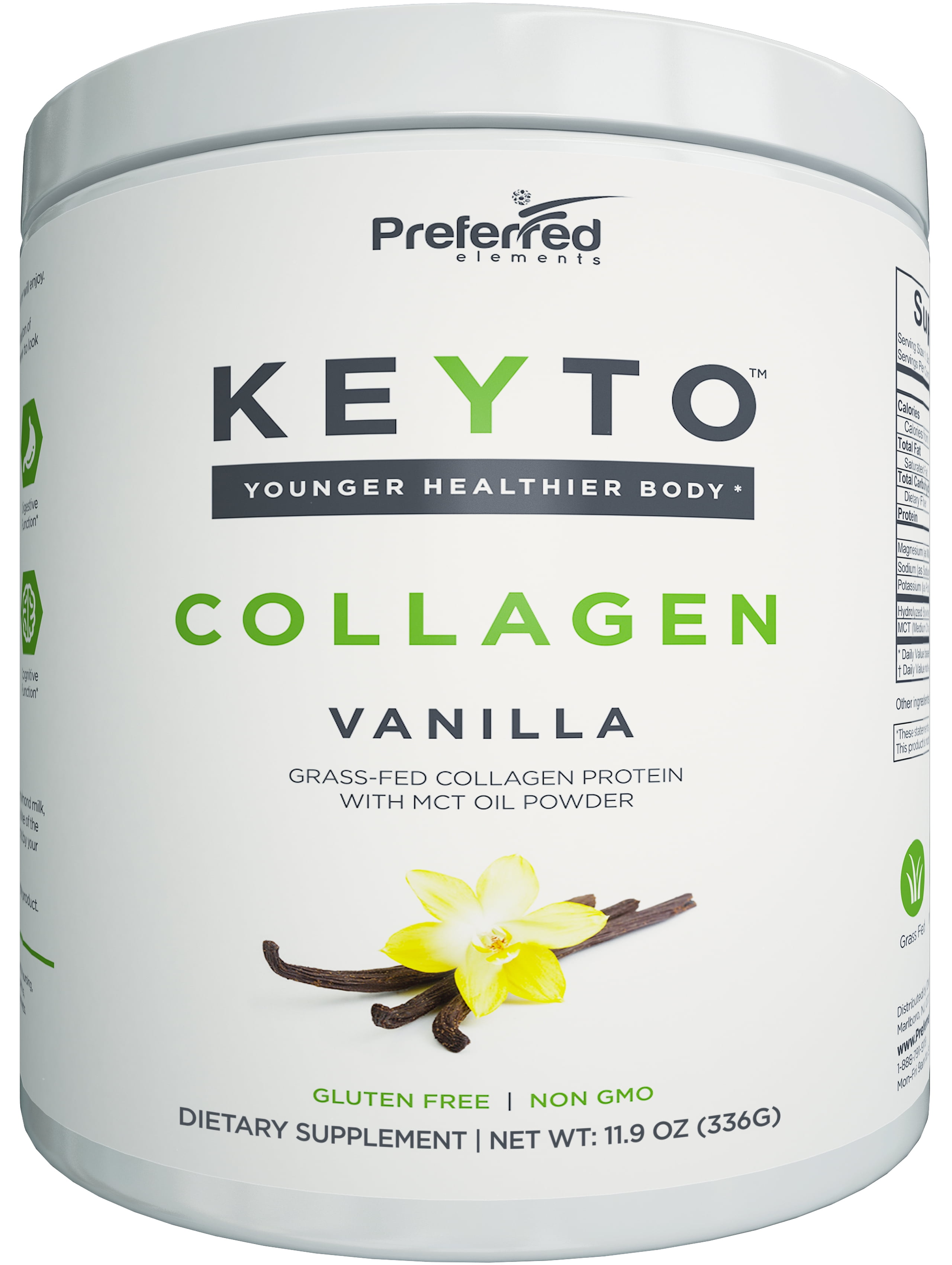 Collagen Protein Powder with MCT Oil – Keto and Paleo Friendly Pure Grass Fed Pasture Raised Hydrolyzed Collagen Peptides – Perfect for Low Carb Diet and with Keto Snacks – KEYTO Vanilla Flavor