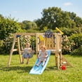 thumbnail image 2 of Outsunny Wooden Kids Swing Set with Swing Seat, Ages 18-48 Months, Natural, 2 of 10