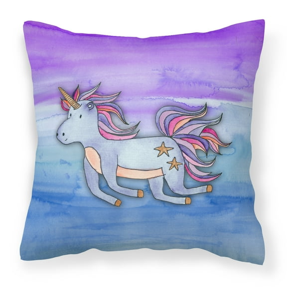 Carolines Treasures BB7433PW1818 Blue Unicorn Watercolor Fabric Decorative Pillow  18H x18W multicolor
