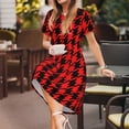 thumbnail image 3 of Picia Retro red and Black Houndstooth Pattern Women's Short Sleeve Summer Dress Pleated Loose Swing Knee Length Short Sleeve Swing Dresses, 3 of 6
