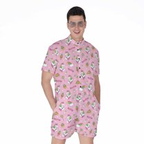 Pink Girly Unicorn Pattern Short Sleeve Men'S Rompers, Unicorn Casual Summer Jumpsuits Outfit