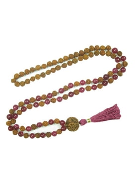 Mogul Meditation Gift Idea- Pink Jade Rudraksha Prayer Beads Yoga Japa Mala 108+1