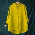thumbnail image 2 of Yubnlvae Women's Ruffled V-Neck Blouse 3/4 Sleeve Cotton Linen Top - Casual Ruffle Trim V-Neck Shirt - Summer Beach & Office Wear (S-XXXL) (Yellow | XL), 2 of 5