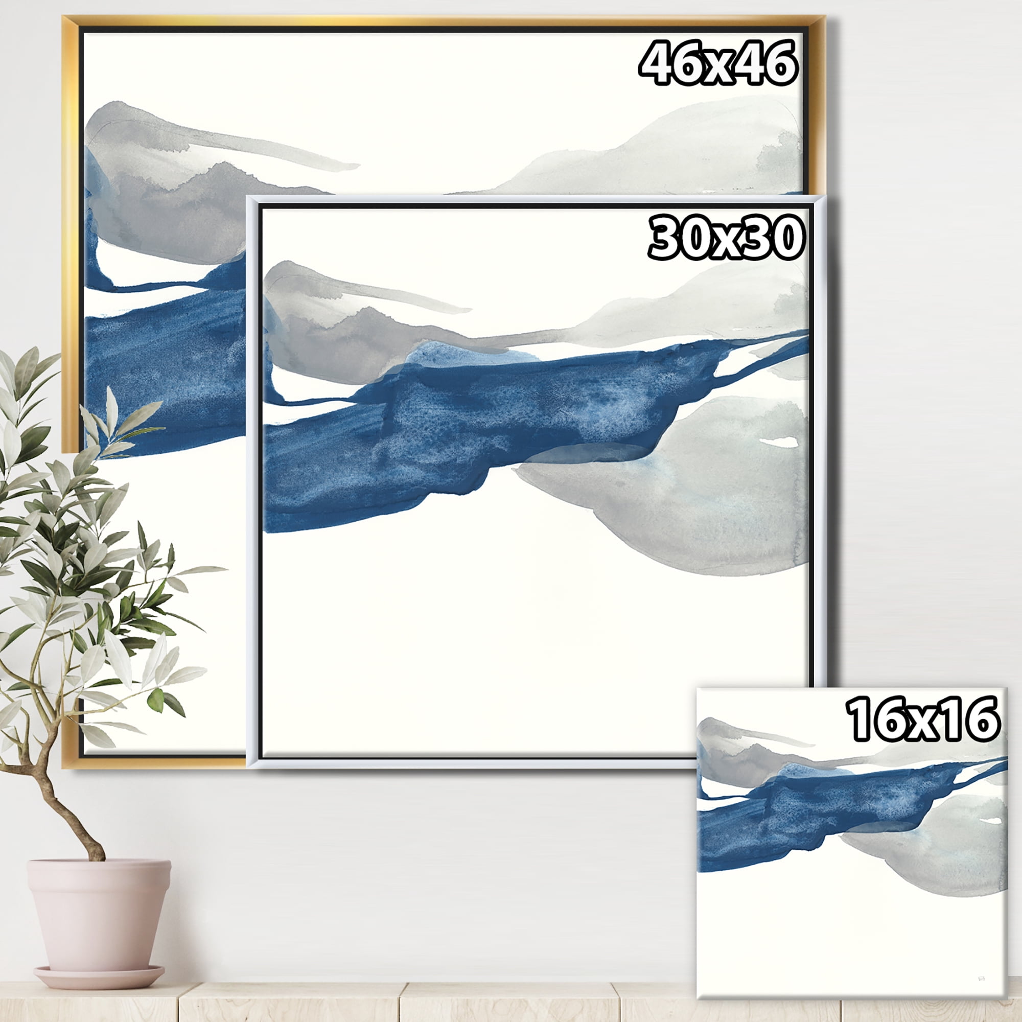 Designart ' Gouache Sapphire on Gray II ' Modern & Transitional Framed Canvas