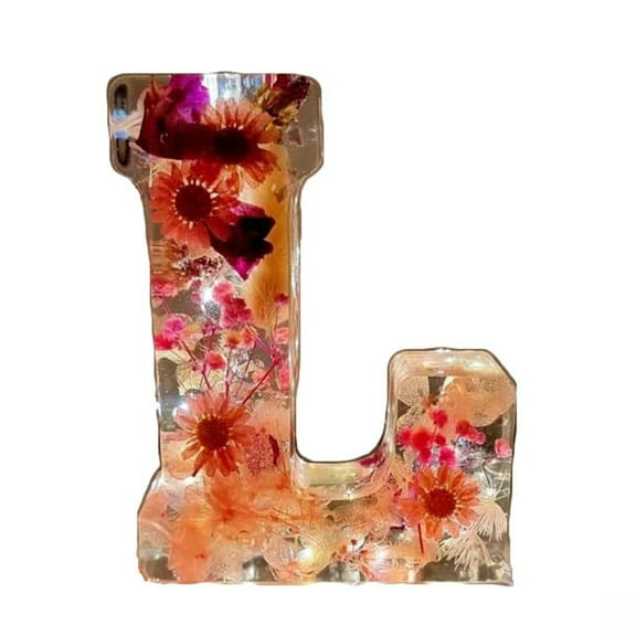 Coollooc Floral 26 Letters Resin Night Light, Dried Flower Letters Night Light, Pressed Flower Letters with LED Light for Mother Wife, Personalized Name Creative Letter Lamp Birthday Party Decor