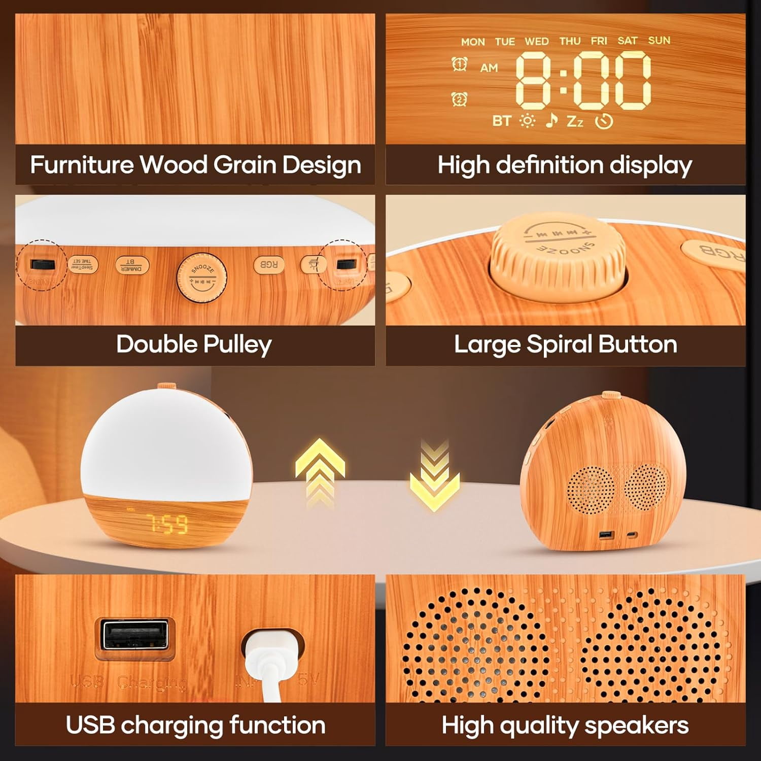 Clock Fabric Dimmable Night Light for Heavy Sleepers, Sunrise Wake Up Light, White Noise Machine for Baby, Dual Alarm Function 30 Sleep Sounds, with 17 Light Effects
