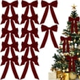 thumbnail image 2 of YIKA 12pc Velvet Christmas Tree Bow Decoration Soft Fabric For Wreath Door & Tree Decor Bulk Set For Holiday Home Festive Vibe Wine, 2 of 8