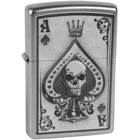 Zippo Ace Skull Satin Chrome Windproof Pocket Lighter