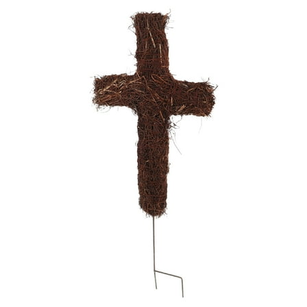 LOLIPPYY Woven Rattan Cross Stake Dark Brown Decorative Garden Cross for Yard and Patio